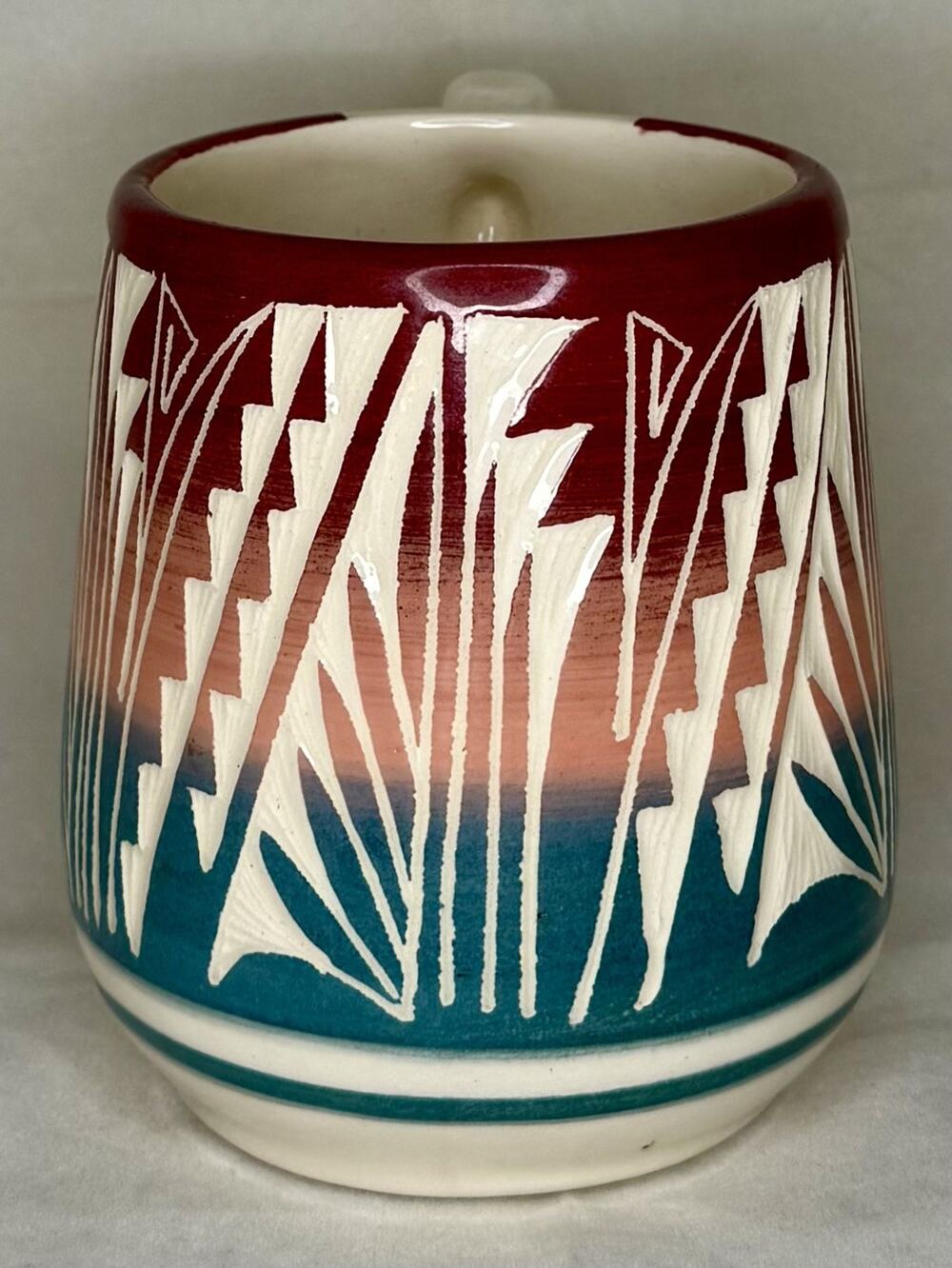 VTG Navajo Native American Handmade Pottery Mug Signed Artist Lisa Carved KNHO